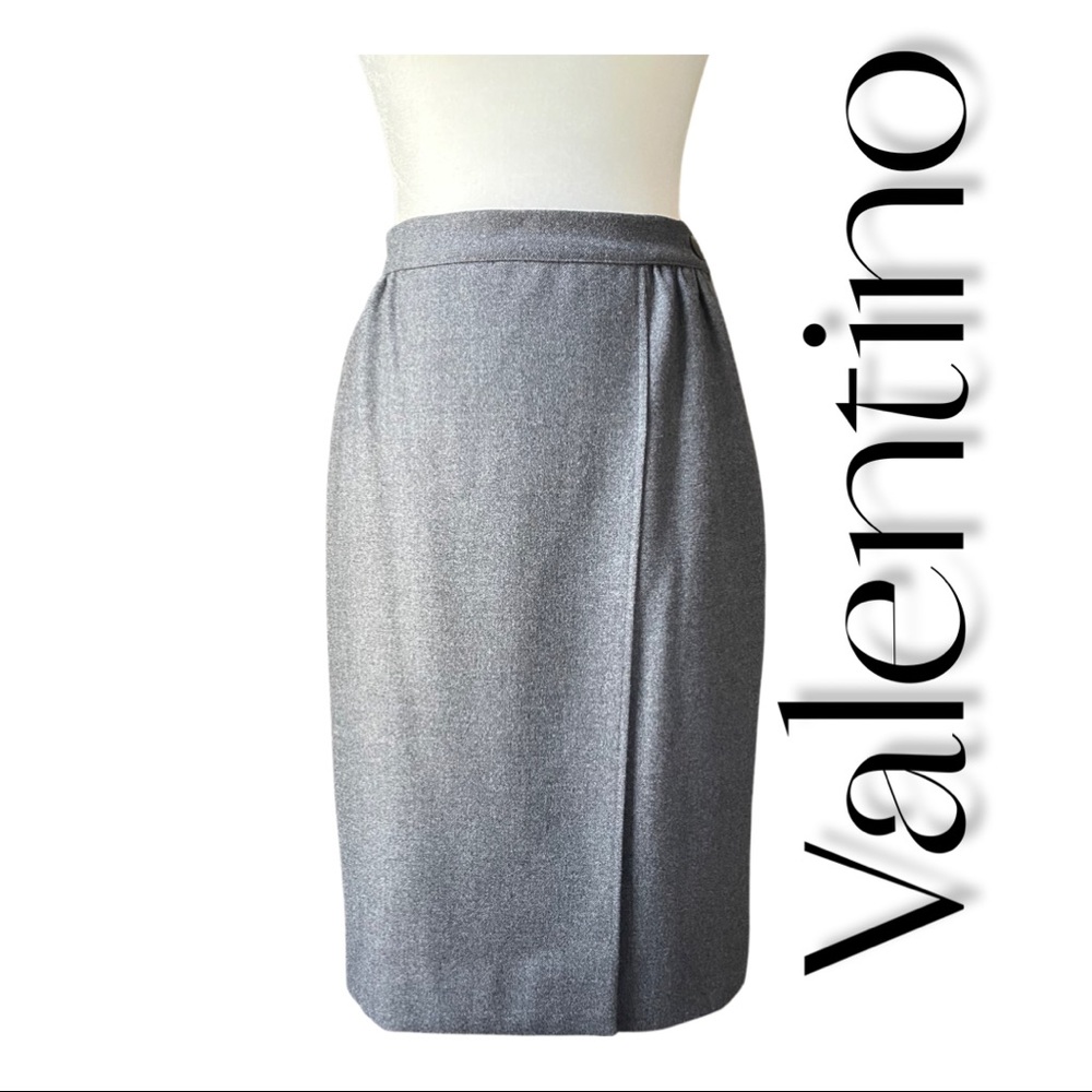 Valentino Vintage Classic Gray Wool Pencil Skirt